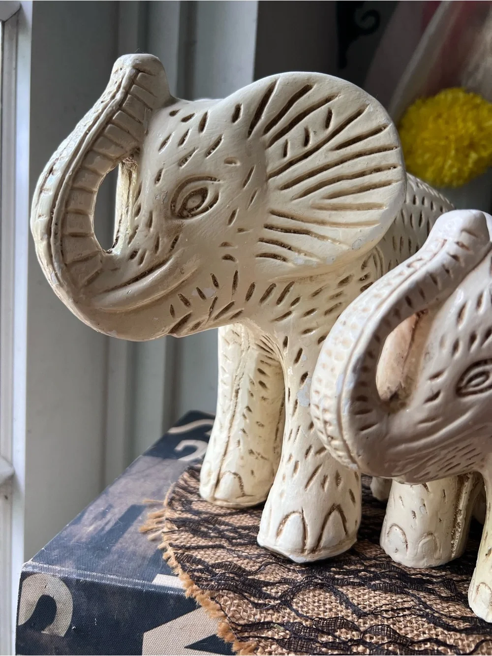 Rustic Boho Talavera Pottery Elephant & Babe Statuettes GUC